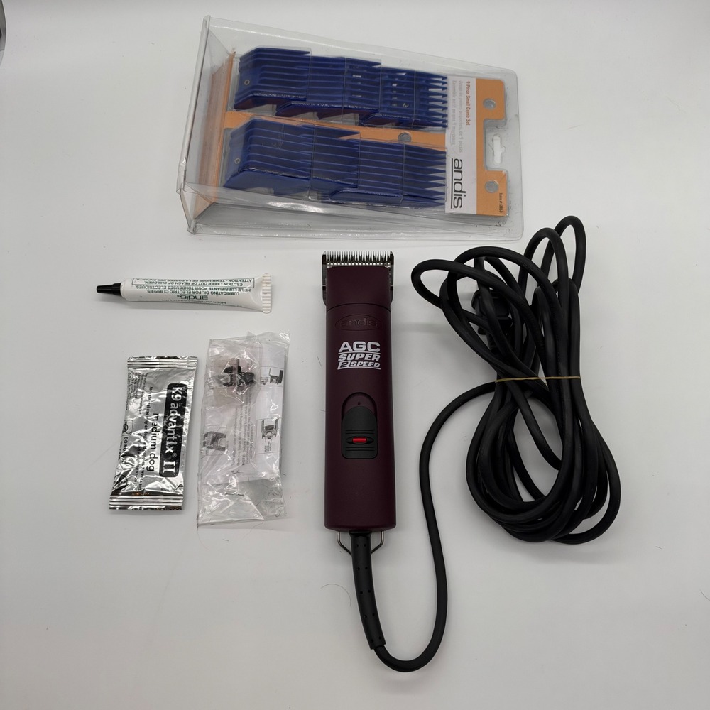 Andis AGC Super 2-Speed Professional Pet Clipper AGC2 Burgundy with Comb Set